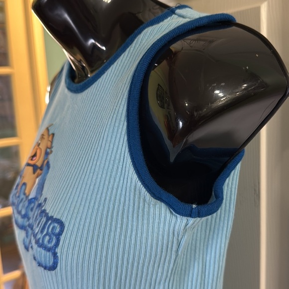 Y2K Hanna Barbera Yogi Boo Boo Blue Ribbed Ringer  100% Cotton Babydoll Tank Med - Picture 5 of 10
